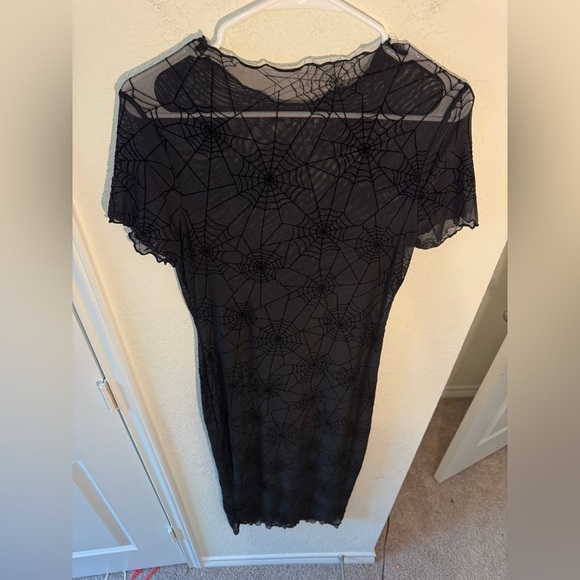 KARFRI Velvet Spider Web Print Bodycon Dress Halloween Transparent Mesh Medium - Picture 4 of 6